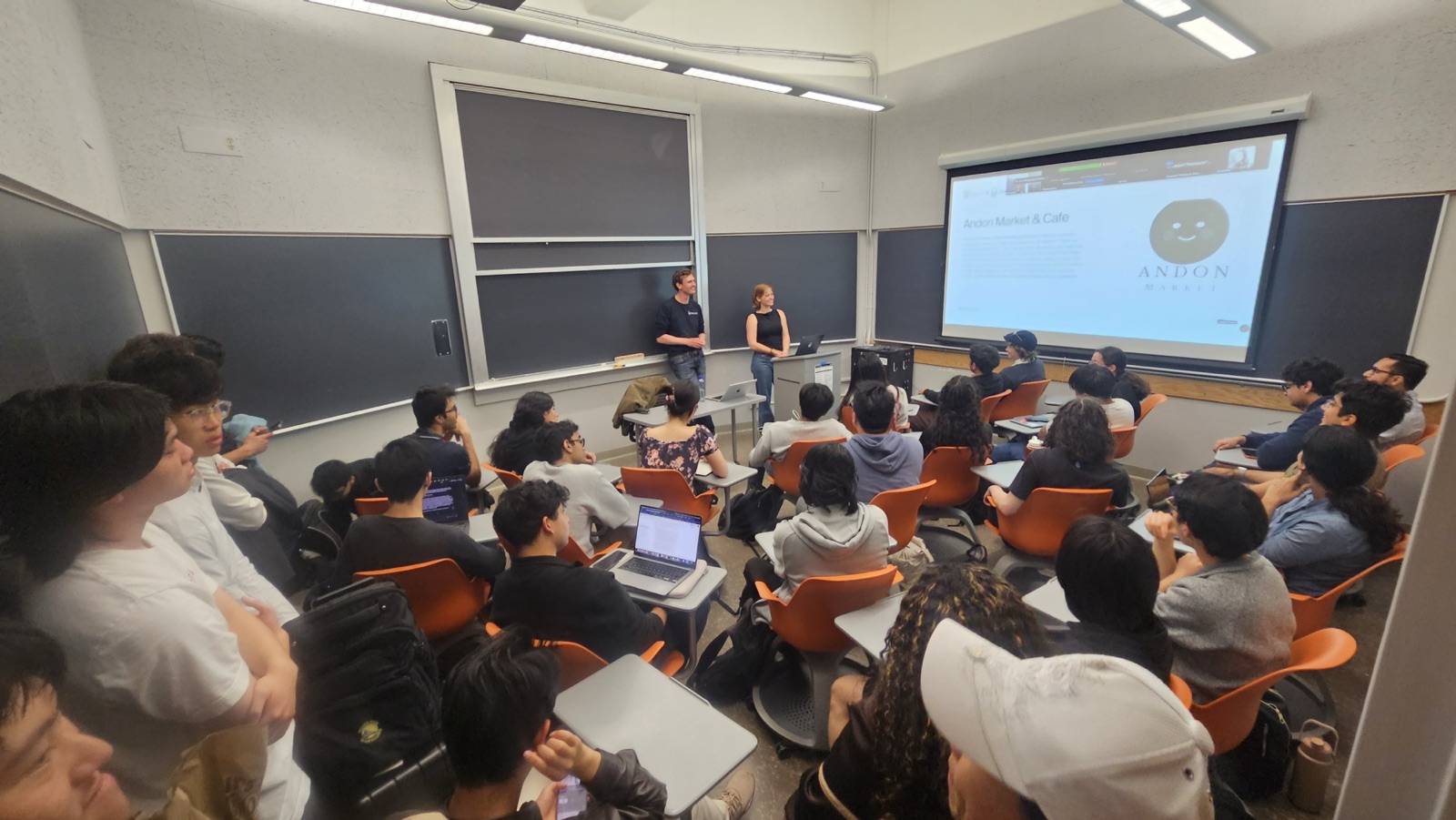 A packed classroom at an Andon Labs speaker talk