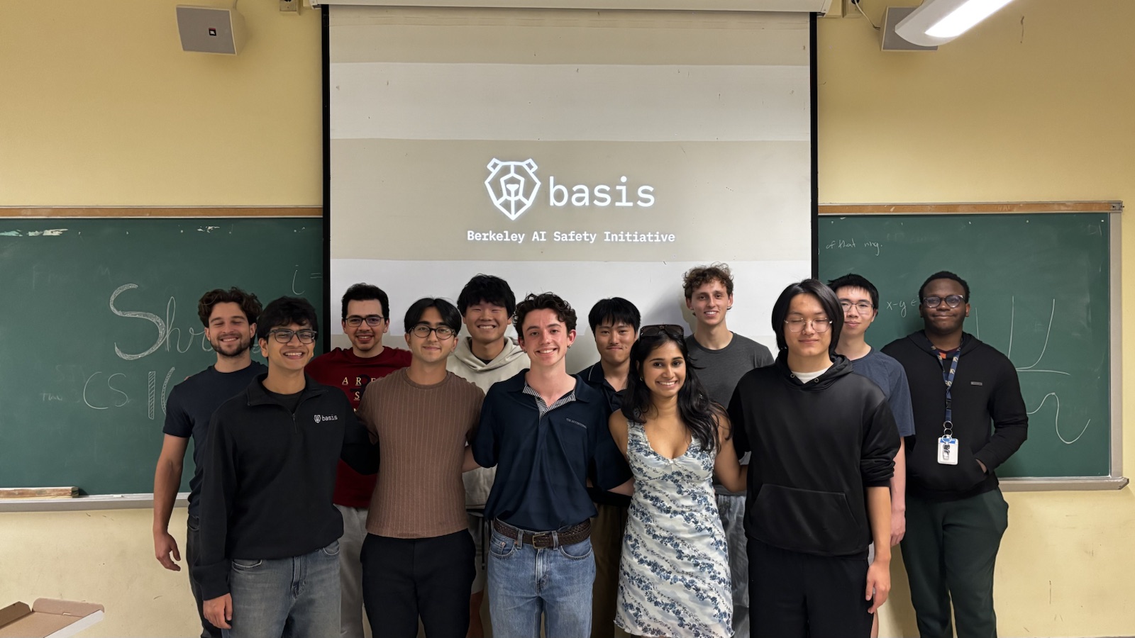 A DeCal cohort in front of the BASIS title slide